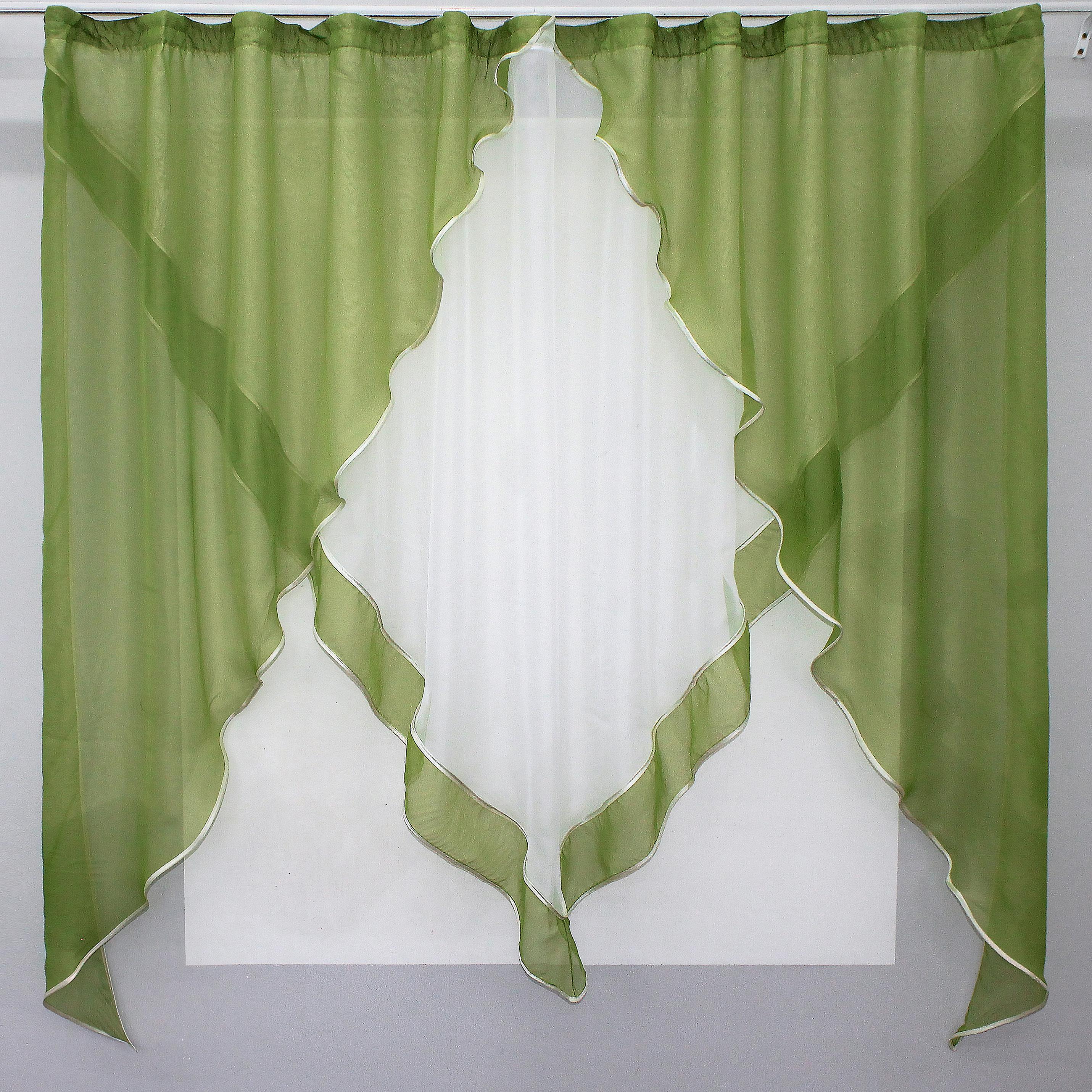 Фіранка кухонна VR-Textil № 029к 280х170 см Білий/Оливковий (50-536)