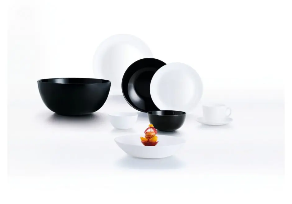 Сервиз столовый круглый Luminarc Diwali Black&White опаловое стекло 44 предмета Черно-белый (169-135-P4678)