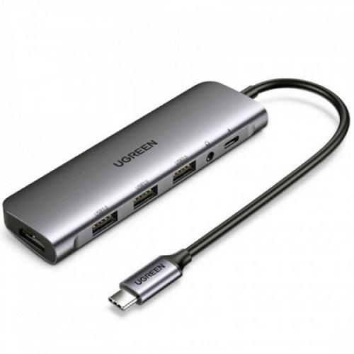 Док-станция UGreen CM136 USB3.0 Type-C USB 3.0x3/HDMI/jack 3.5/PD Серый