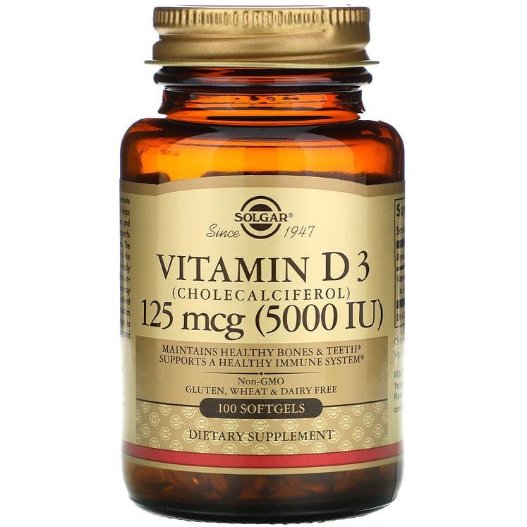 Витамин SOLGAR Vitamin D3 Cholecalciferol холекальциферол 5000 МЕ 100 гелевых капсул (1063218179)