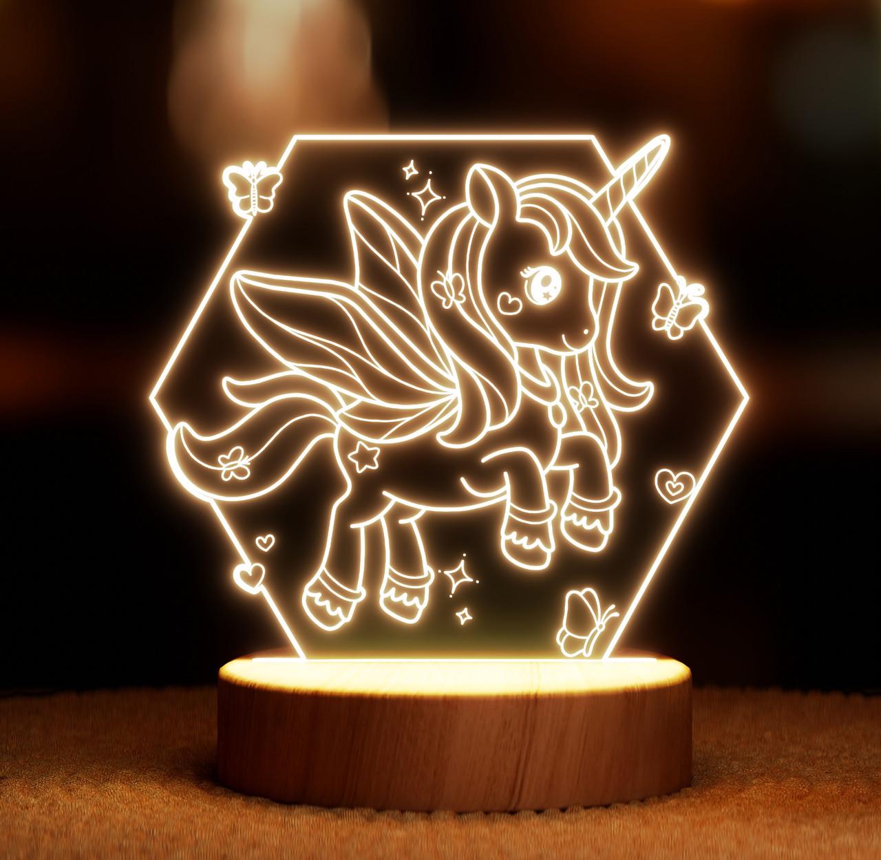 Нічник-світильник Lampic Єдиноріжок USB дерево/акрил 15х18 см Жовтий (32377366)