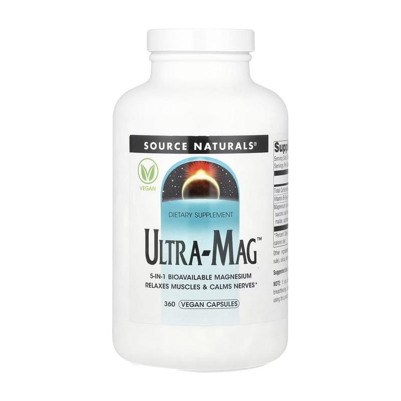 Комплекс магнію цитрат гліцинат малат з вітаміном B6 Source Naturals Ultra-Mag 360 вег. капс.