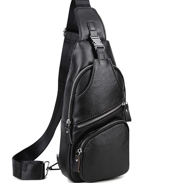 Сумка-слинг мужская кожаная Tiding Bag Черный (GLD-2010)