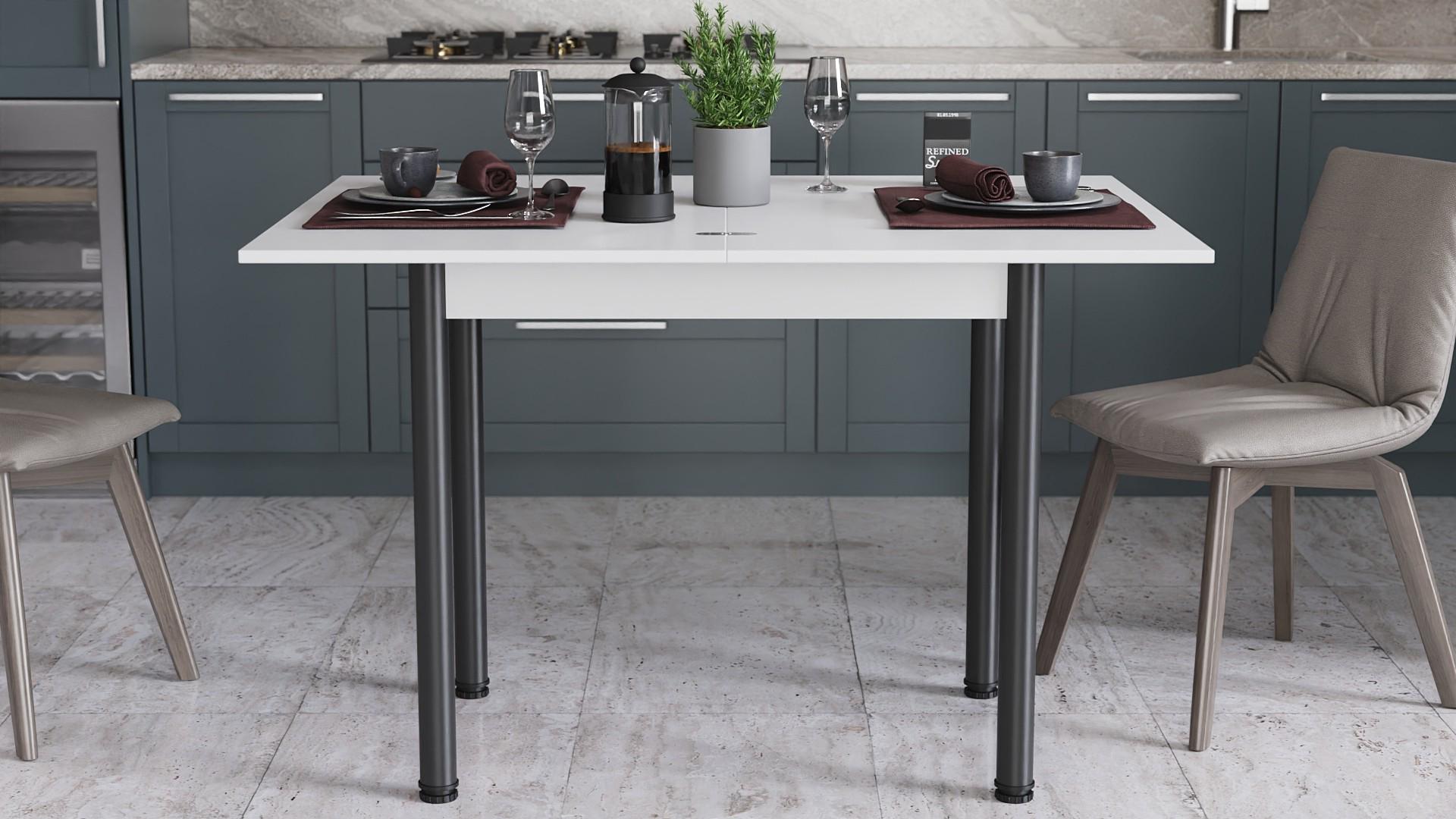 Обеденный стол-трансформер Ferrum-decor Берта металл/ДСП 16 мм 750x1400x900 мм Черный/Белый (FRD-105178) - фото 6