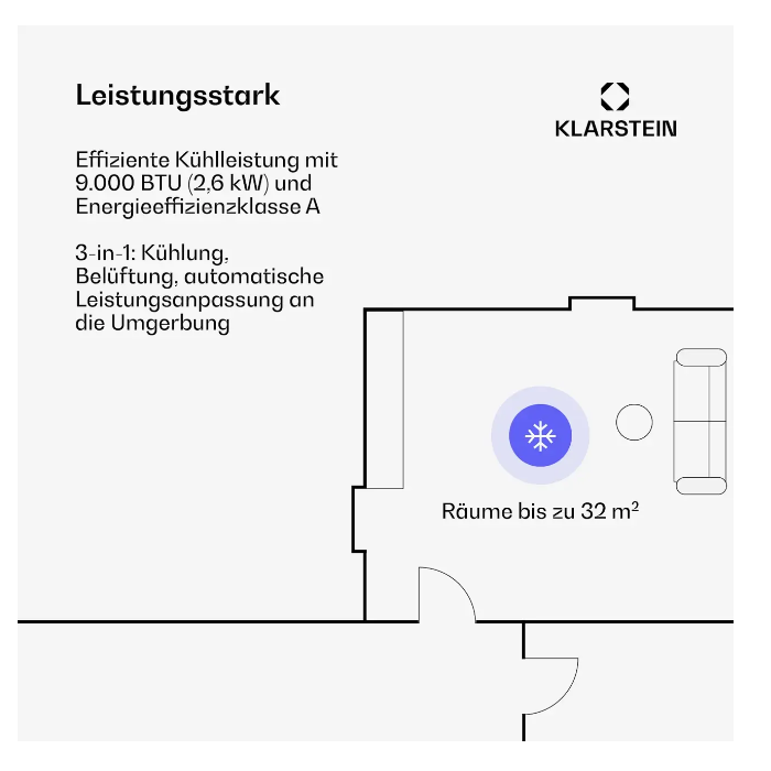 Кондиционер мобильный для дома KLARSTEIN Breeze Box 9K Smart PAC 9000 БТЭ/2600 Вт (10046094) - фото 5 Кондиционер мобильный для дома KLARSTEIN Breeze Box 9K Smart PAC 9000 БТЭ/2600 Вт (10046094) - фото 5