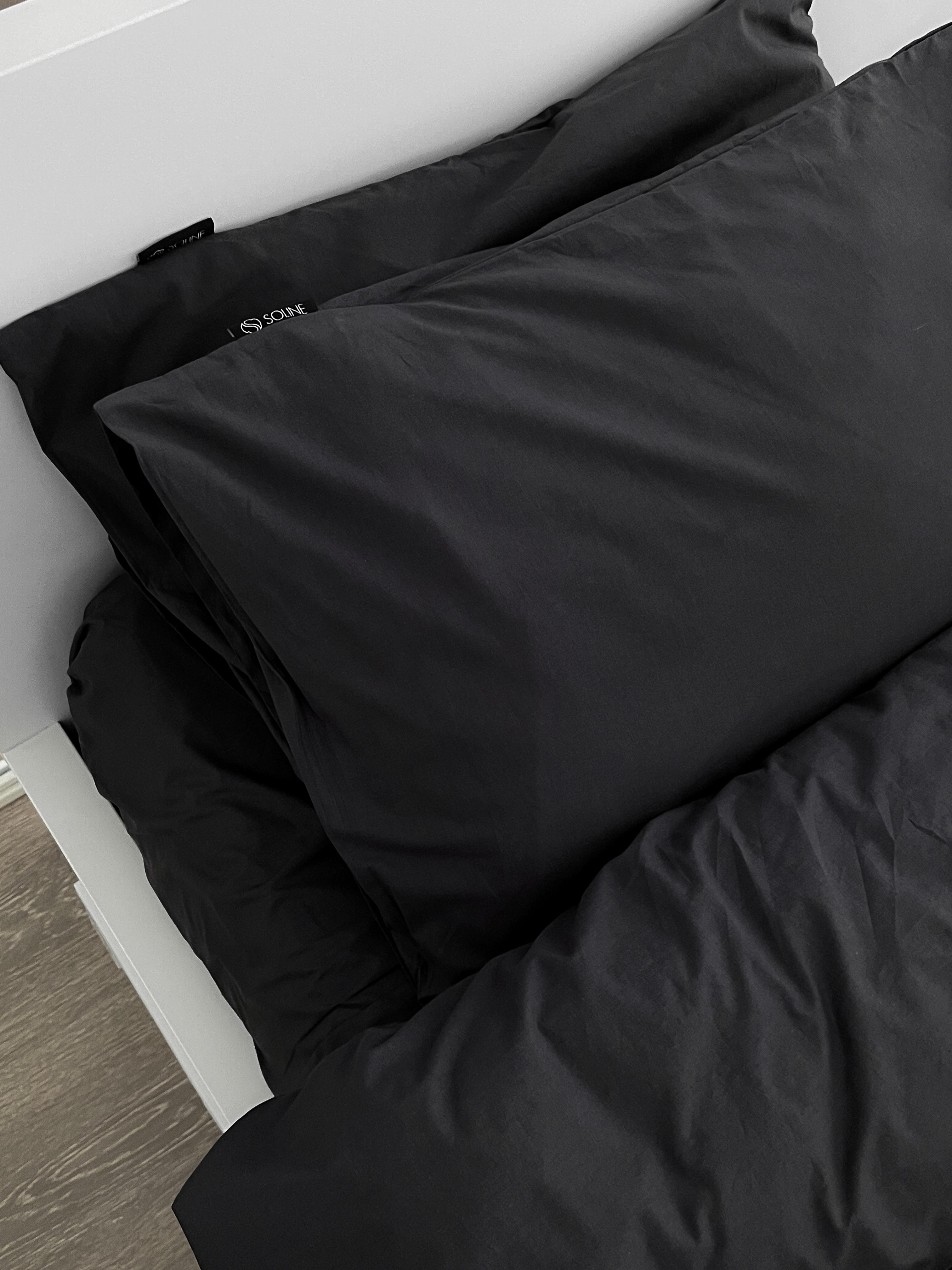 Комплект постільної білизни Soline з попліну двоспальний 180х220 см з простирадлом на резинці Графітовий - фото 7
