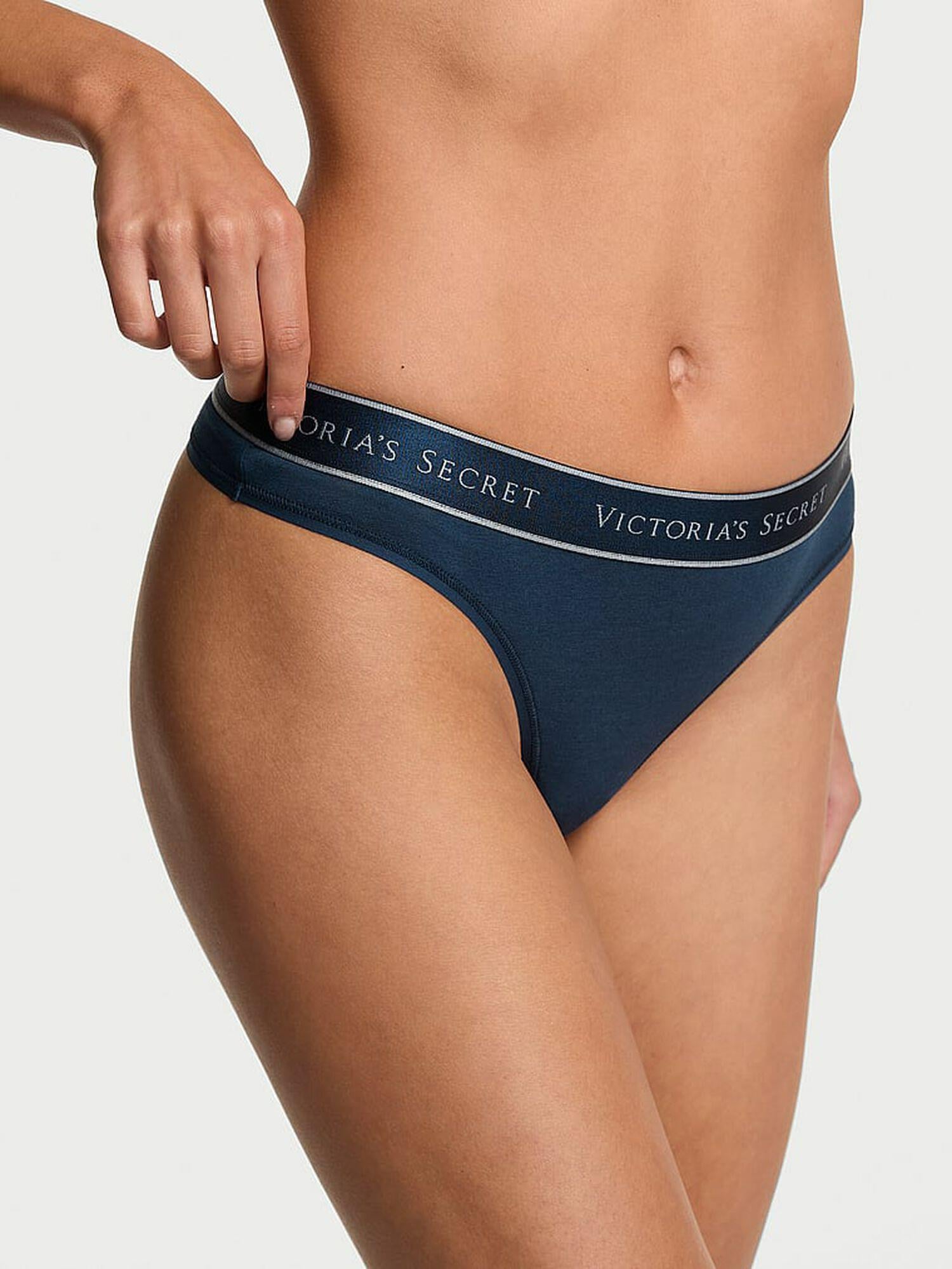 Трусики стринги Victoria's Secret Cotton Logo Cotton Thong Panty Dress Blues M Синий (27176041)