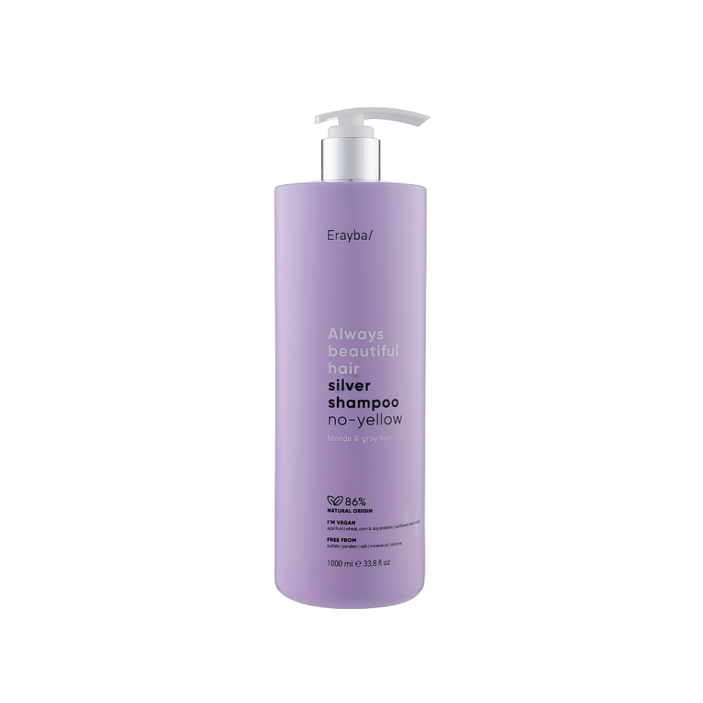 Шампунь антижовтий для сивого й освітленого волосся Erayba Silver No-Yellow Shampoo 1000 мл