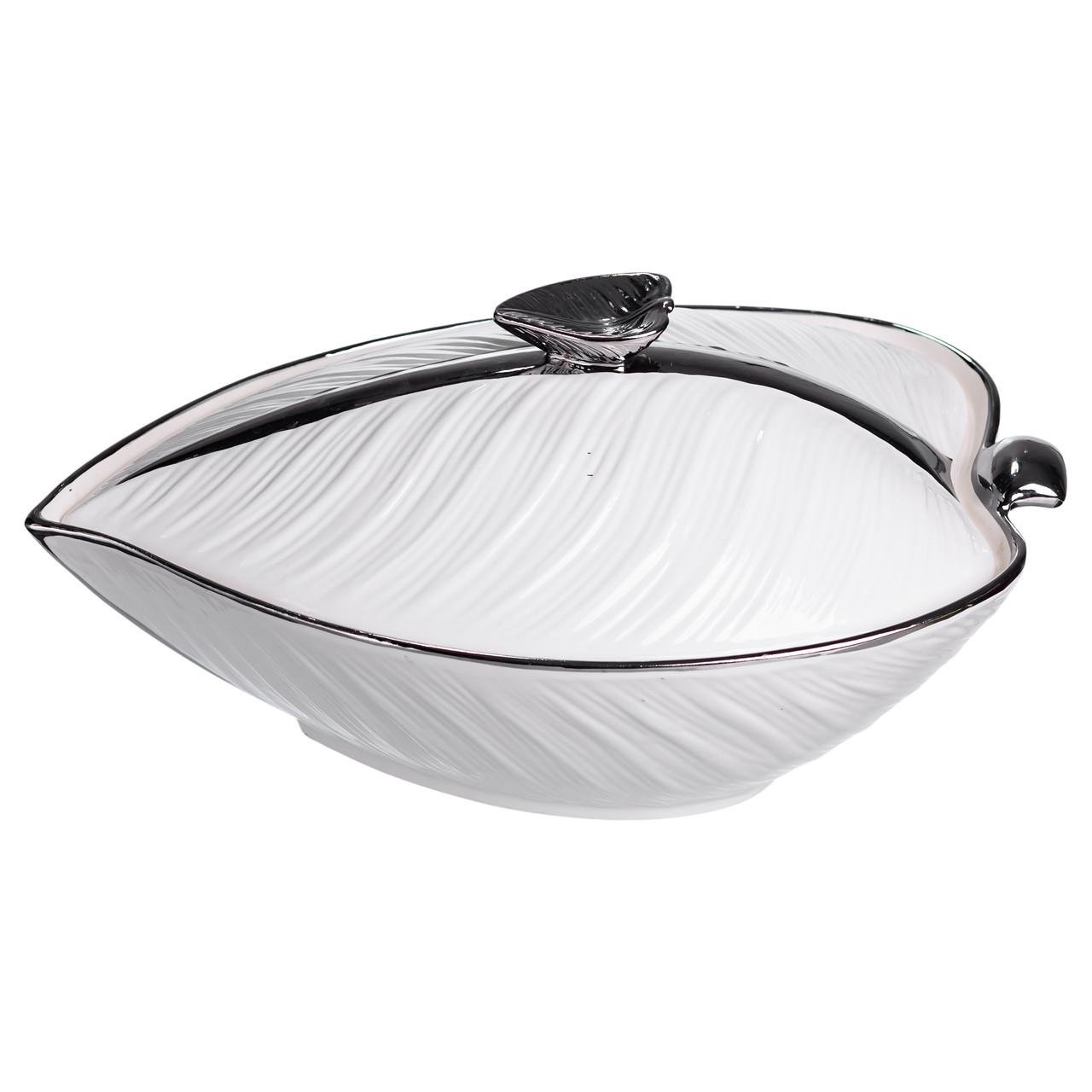 Супница фарфоровая с крышкой 800 мл 32х21х16 см Белый с серебристым (XL-4054AS)