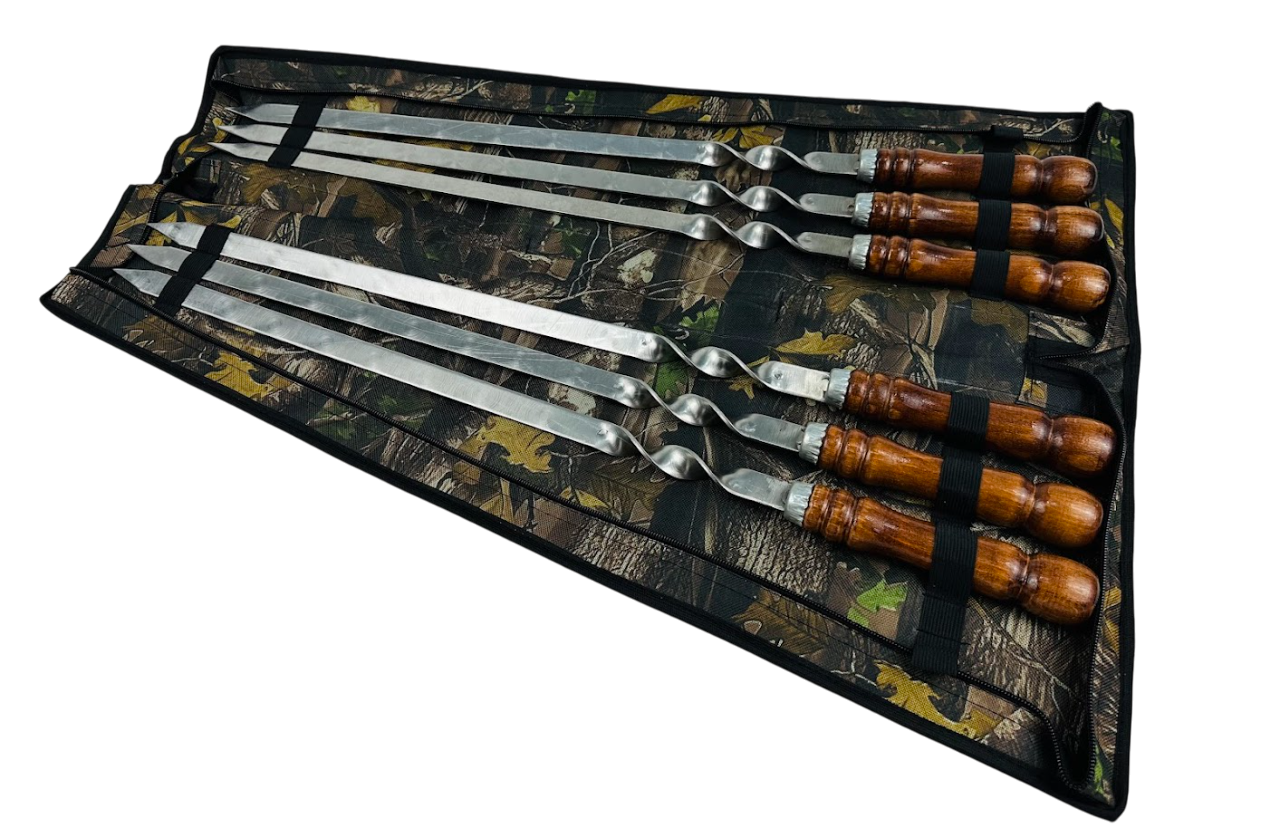 Набор шампуров комбинированный Кизляр 6 предметов для люля-кебаб из нержавеющей стали в чехле 65 см Коричневый (124-10-NB-2287)