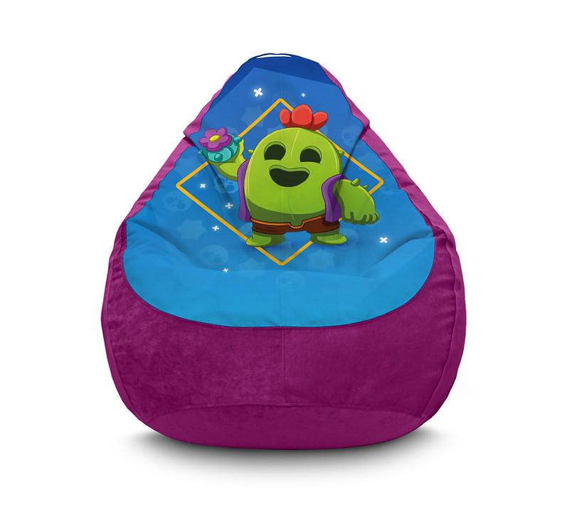 Кресло мешок iPuff Brawl stars Spike Флок XL 80x110 см Фиолетовый