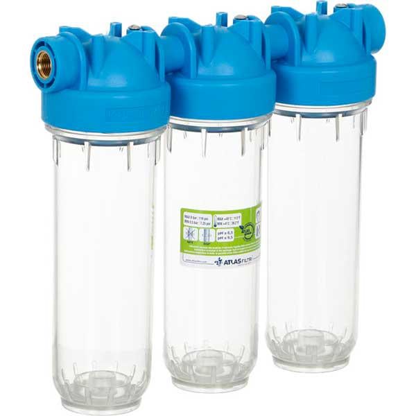 Фильтр магистральный для воды ATLAS ZA3320680 DP TRIO TS 1" 10" 45С 8 bar KIT Прозрачный (AKD45977)