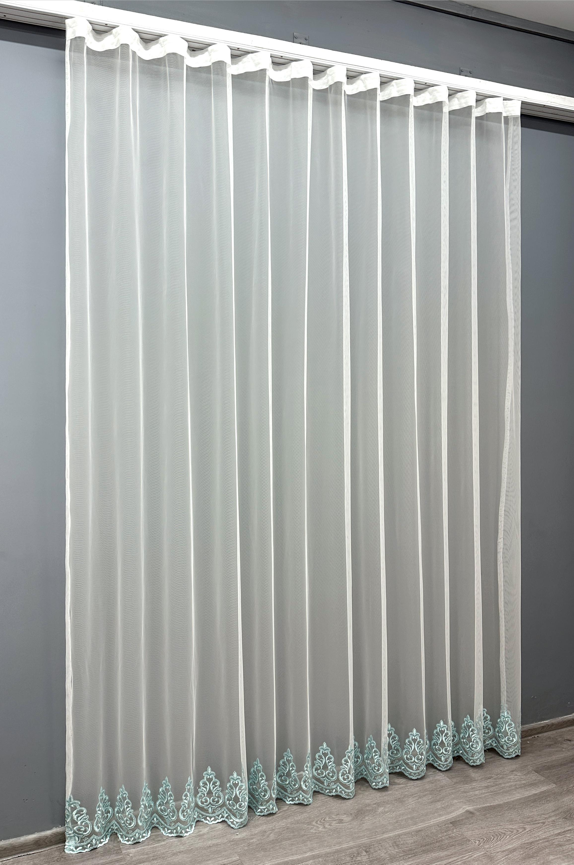 Тюль VR-Textil 1696т Грек-сетка с вышивкой и люрексом 300х270 см Молочный/Бирюзовый (42-0737) - фото 2 Тюль VR-Textil 1696т Грек-сетка с вышивкой и люрексом 300х270 см Молочный/Бирюзовый (42-0737) - фото 2