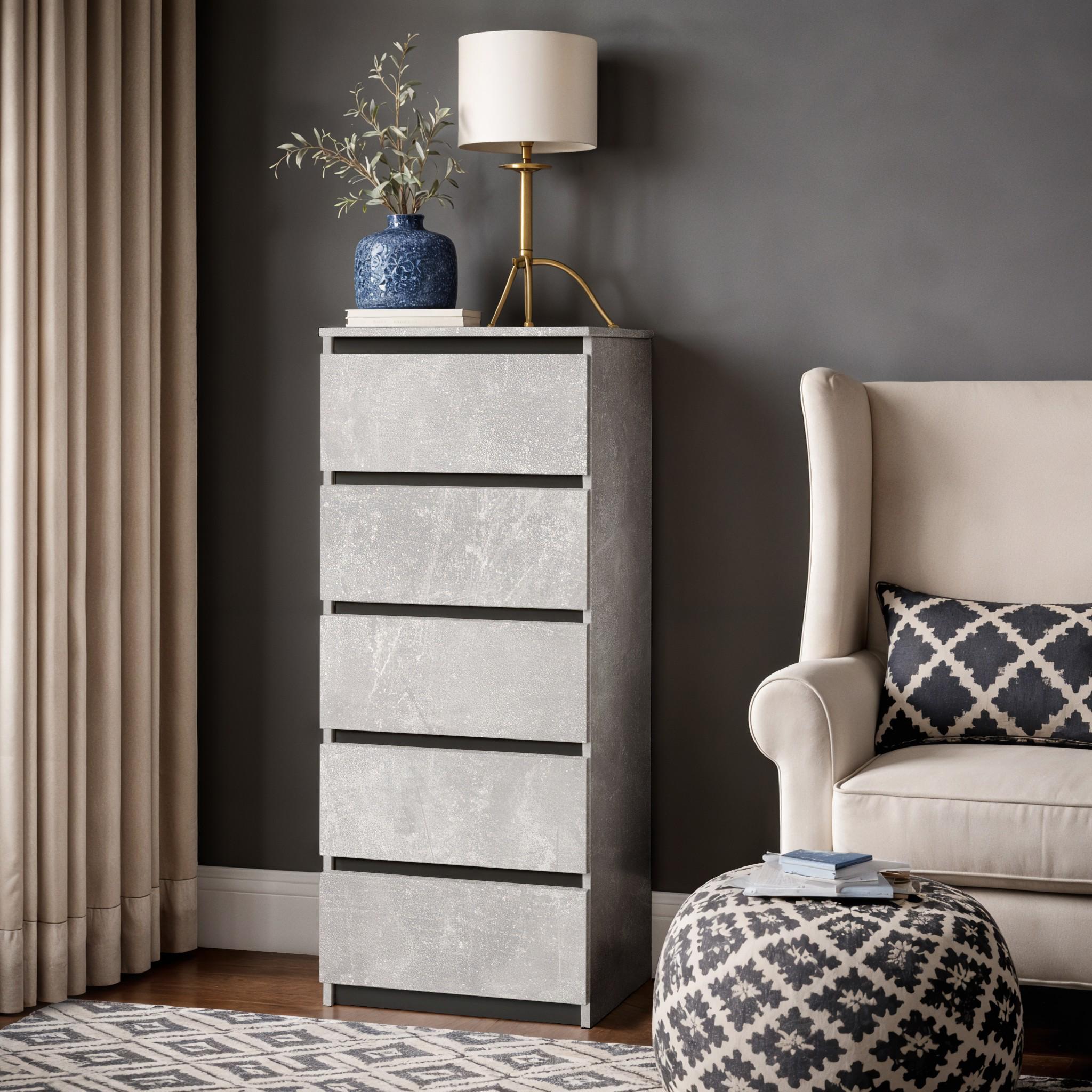 Комод на 5 ящиков без ручек Dakar 400х410х1050 мм Бетон/Черный