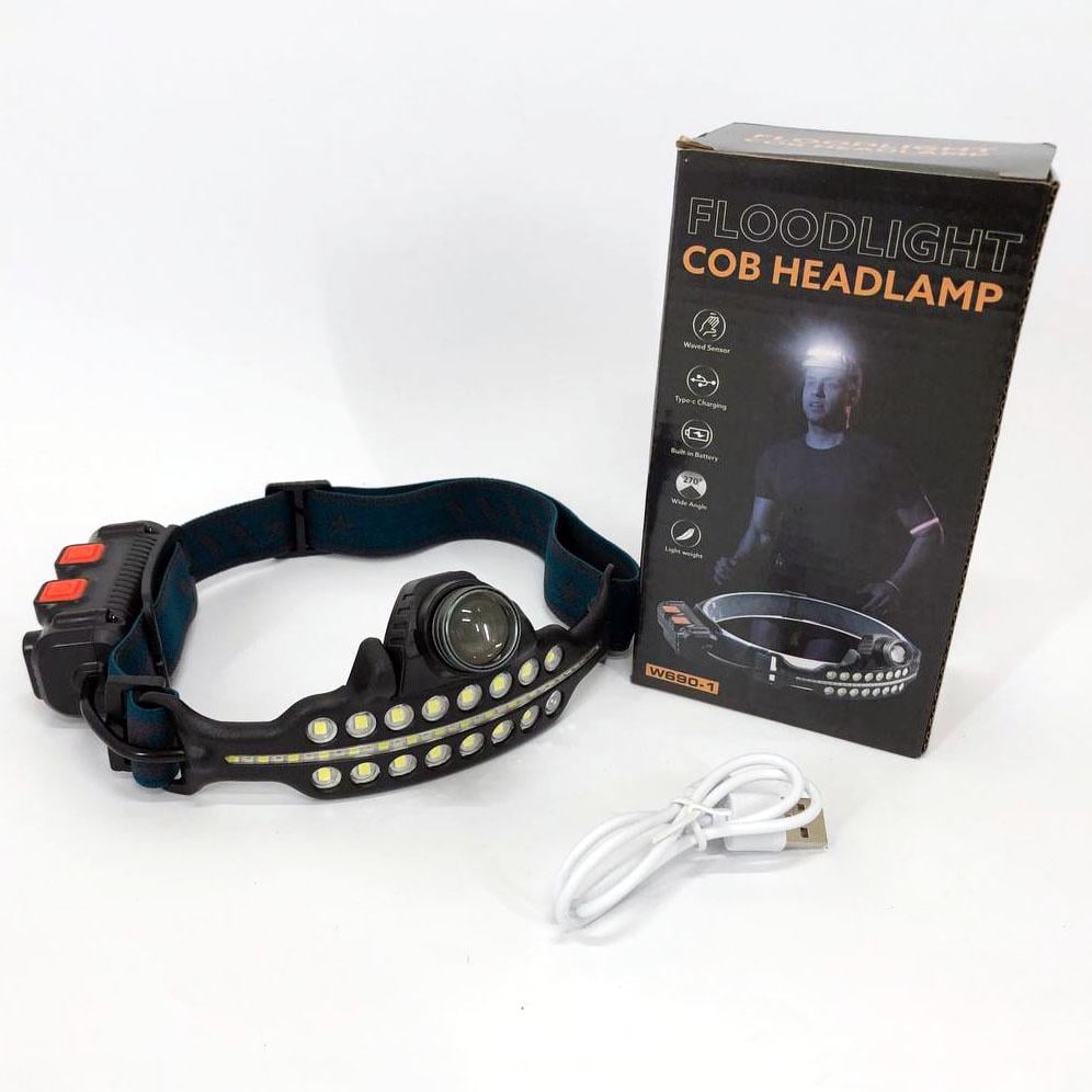 Фонарь налобный BL-W690-LTS+SMD сенсорный с датчиком движения White/Red (ws17345)