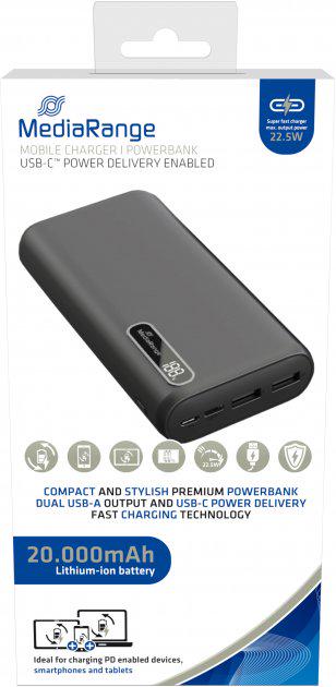 Повербанк MediaRange Mobile Charger Battery Level LCD 20000 mAh Black (MR756) - фото 3