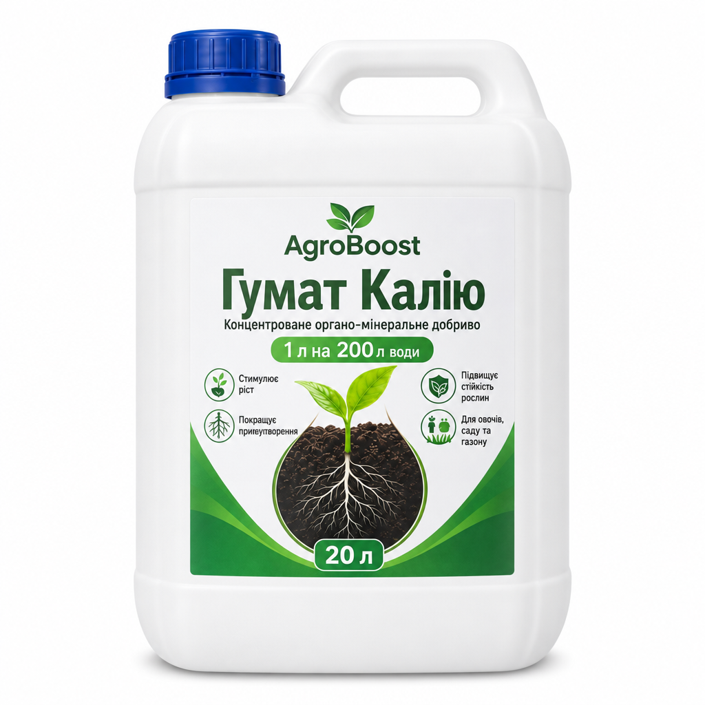 Добриво органо-мінеральне AgroBoost Гумат калію рідкий концентрат та стимулятор росту 20 л (38470618)