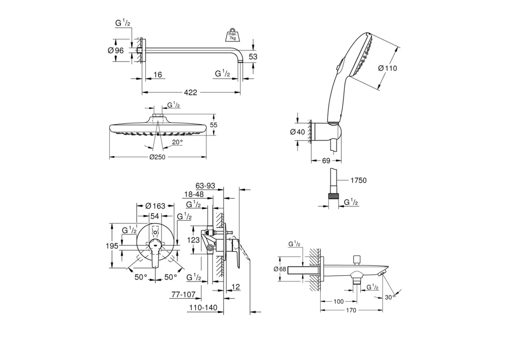 Душевая система Grohe QuickFix Start UA202803R3 (22869919) - фото 2 Душевая система Grohe QuickFix Start UA202803R3 (22869919) - фото 2