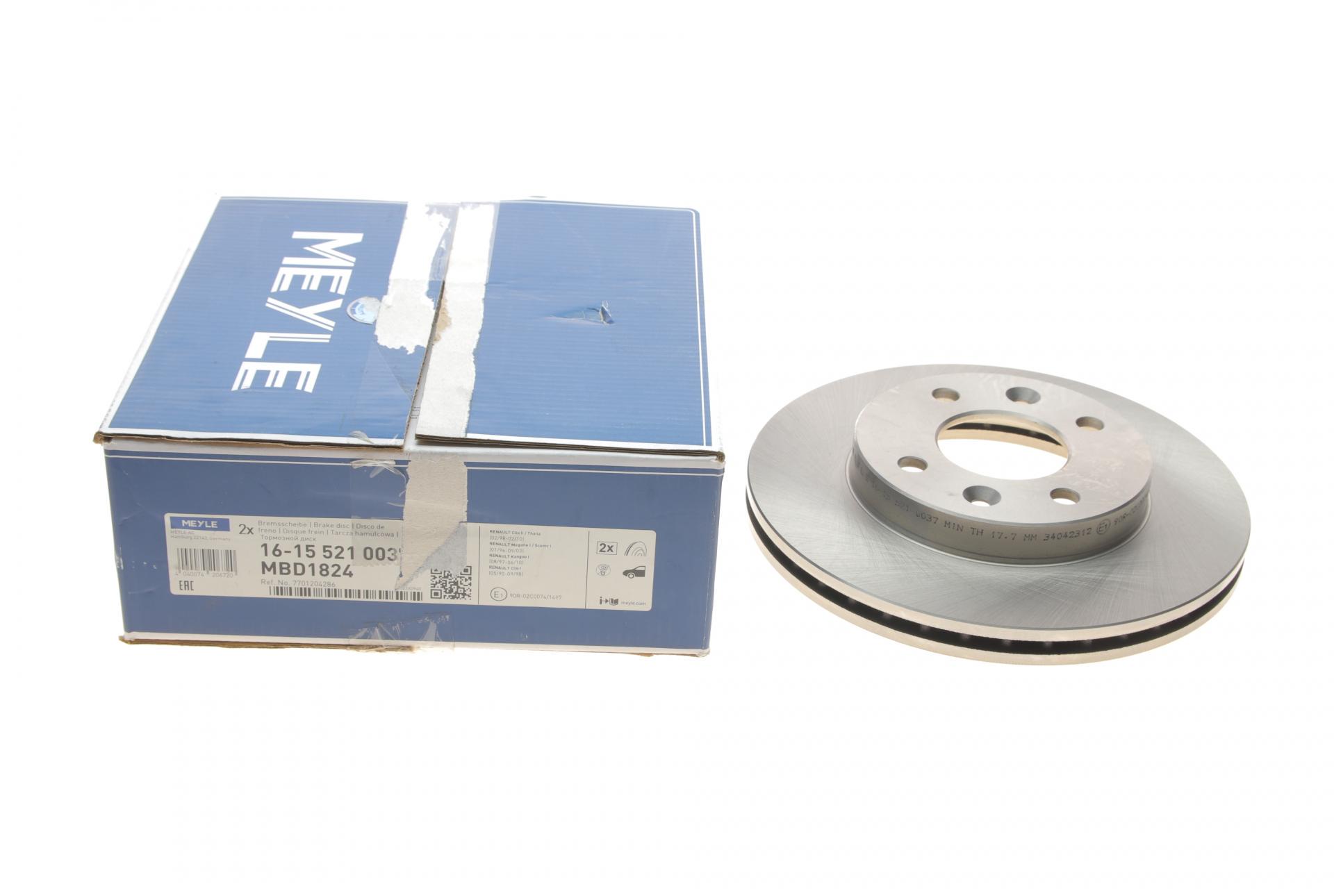 Диск тормозной передний Meyle для Renault Kangoo 1.2i/1.4i/1.9D 97-00 238x20 мм (16-15 521 0037)