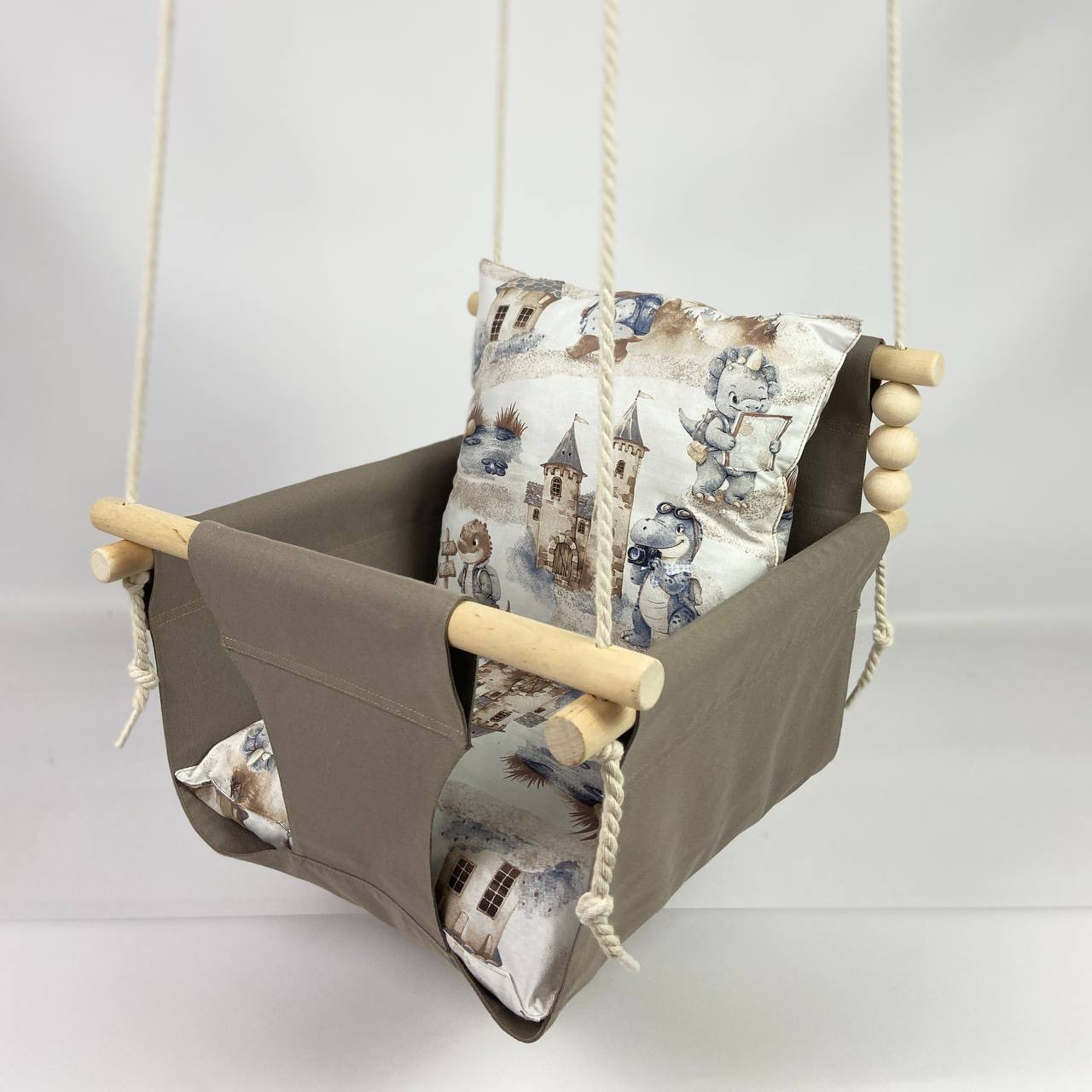 Детские качели подвесные хлопковые Стандарт с динозаврами Серый (gs-8787)