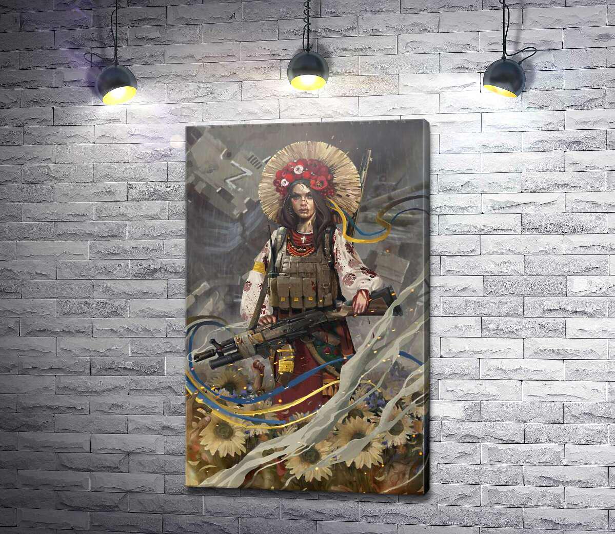 Картина ArtPoster Дівчина у вишиванці з автоматом 31x50 см Модуль №1 (003986)