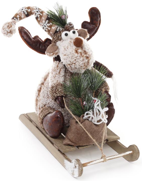 Мягкая игрушка Олень в коричневом на санках 40 см (BD-778-224)