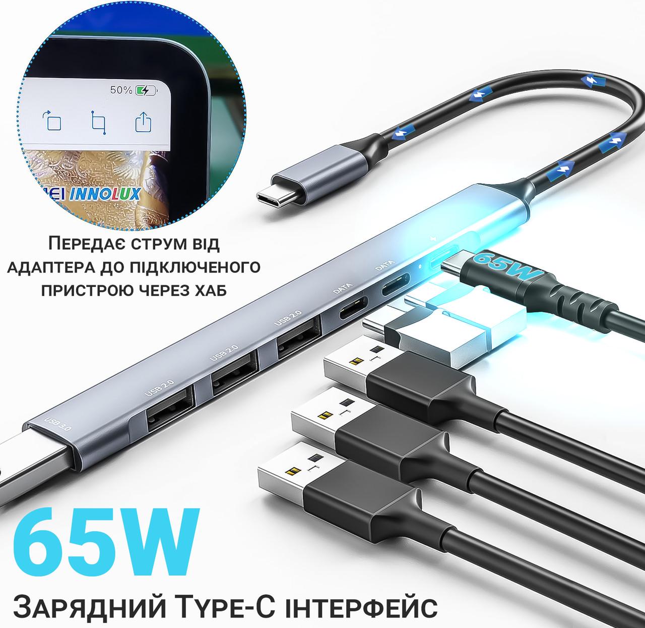 Концентратор/розгалужувач USB Type-C Addap UH-04CS для ноутбука на 7 портів 3хUSB 2.0/1хUSB 3.0/1хType-C - фото 8