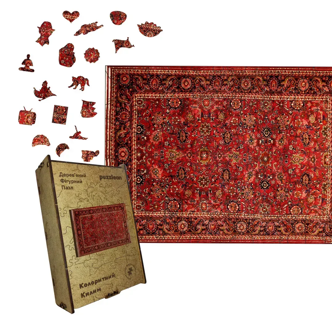 Пазл дерев'яний фігурний Колоритний Килим А1 дерев'яна коробка 500+ елементів