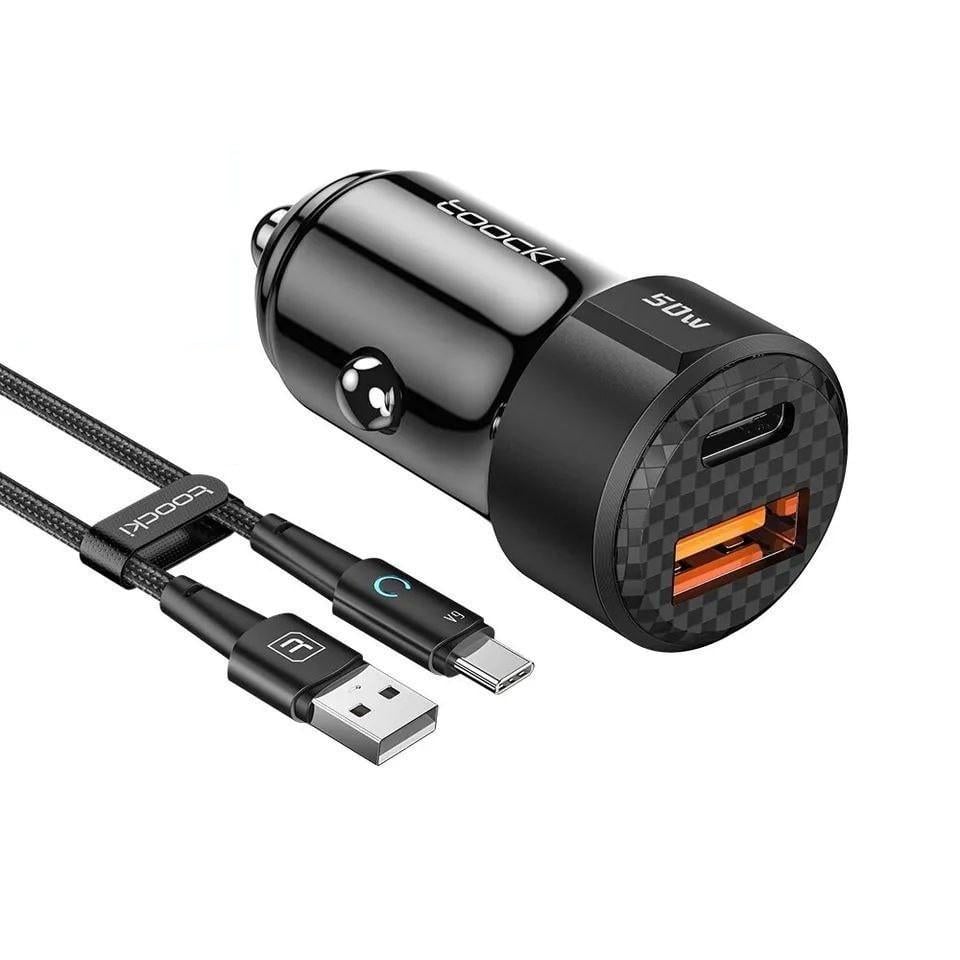 Зарядний пристрій автомобільний Toocki 50W qc3.0+PD 1 Type-C/1 USB з кабелем (25397438)