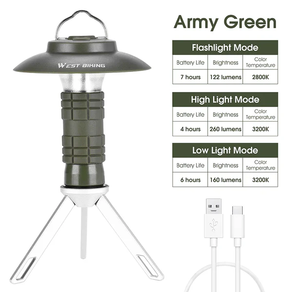 Ліхтар West biking із зарядкою від USB 2200 mAh 400L Army Green (22554) - фото 3