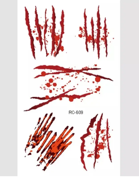 Тату временное на Хэллоуин Раны 10х6 см Красный (RC-609)