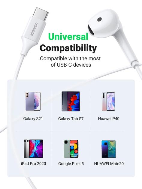 Наушники UGREEN EP101 Wired Earphones with Type-C Connector White (18409970) - фото 3