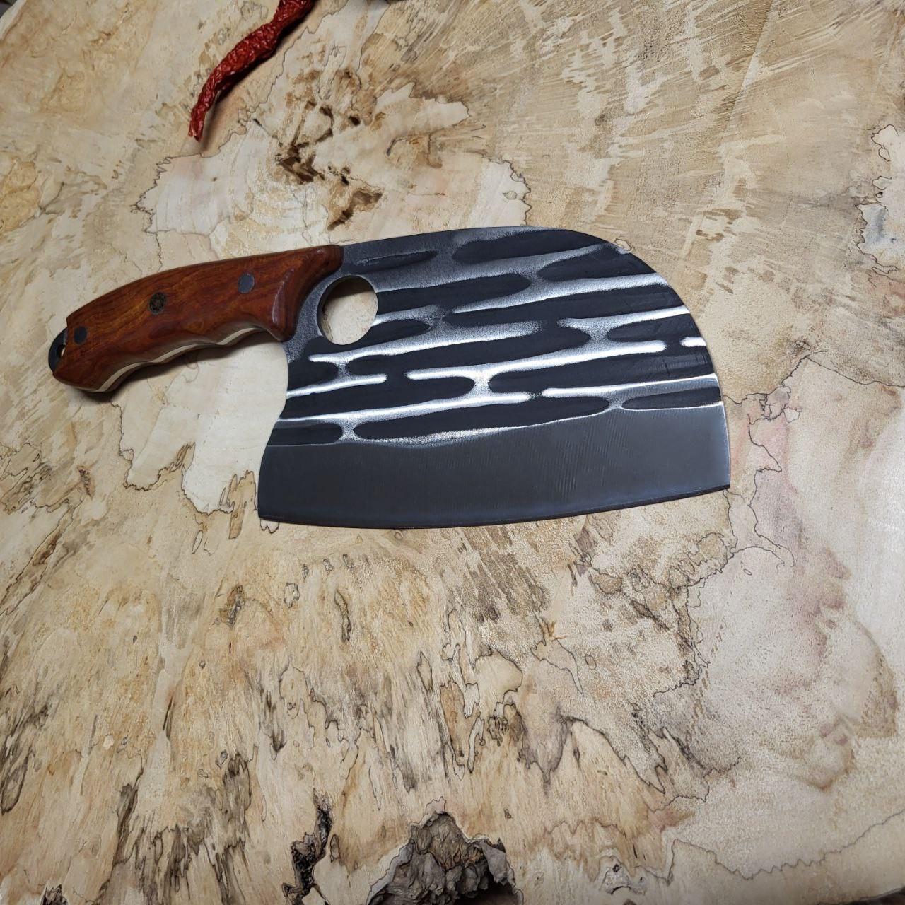 Нож сербский кованый кухонный топорик с рукоятью из индийского сандала 16 см