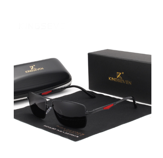Мужские солнцезащитные очки в классической оправе KINGSEVEN DESIGN с поляризованными линзами Чtрный/Серый/Красный (N7906)