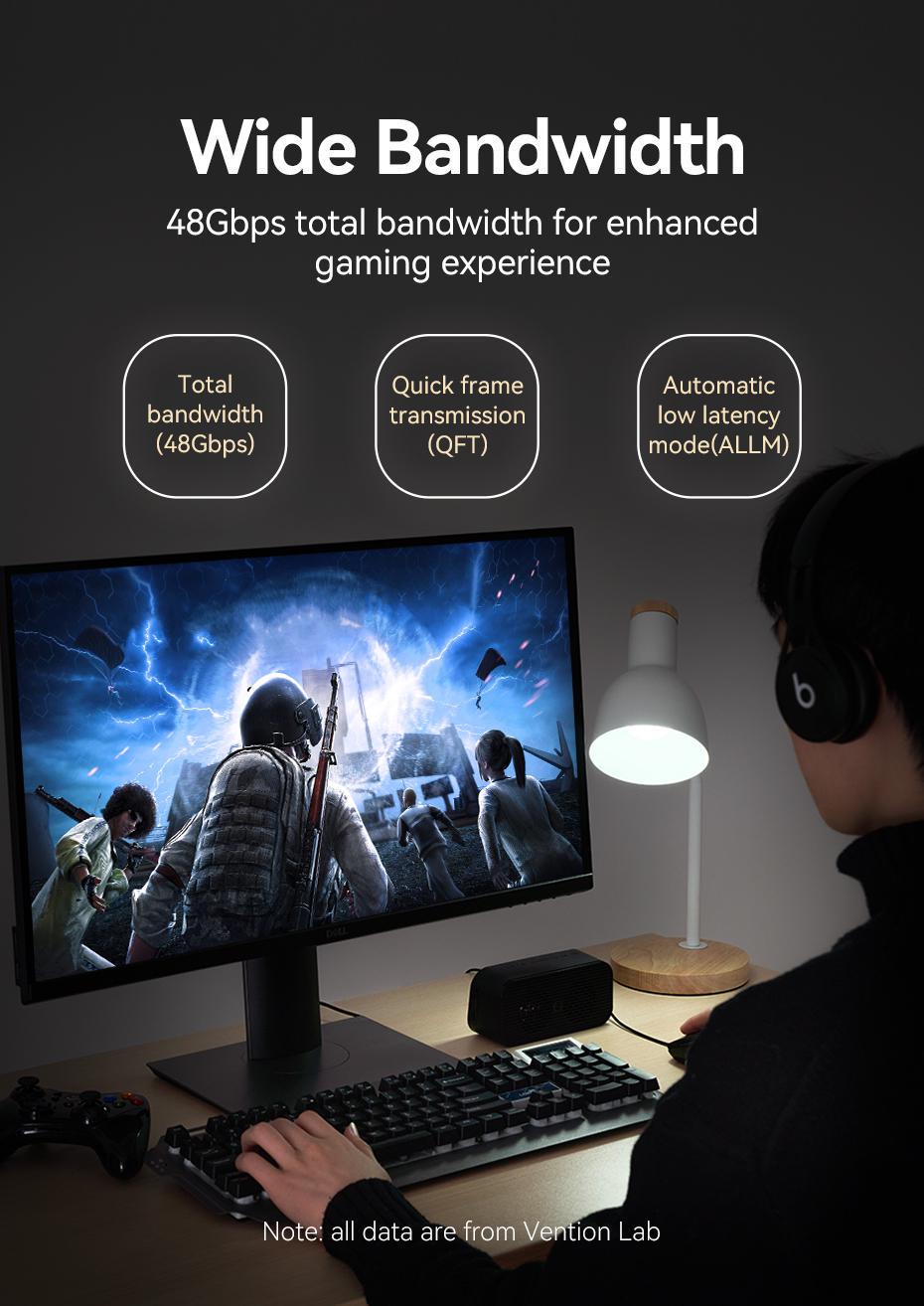 Кабель Vention HDMI 2.1 8K 60Hz 4K 120Hz 2K 144Hz 1080p 160Hz eARC, 12 біт, 48 Гбіт/с 1 м Чорний (ALGLF) - фото 14