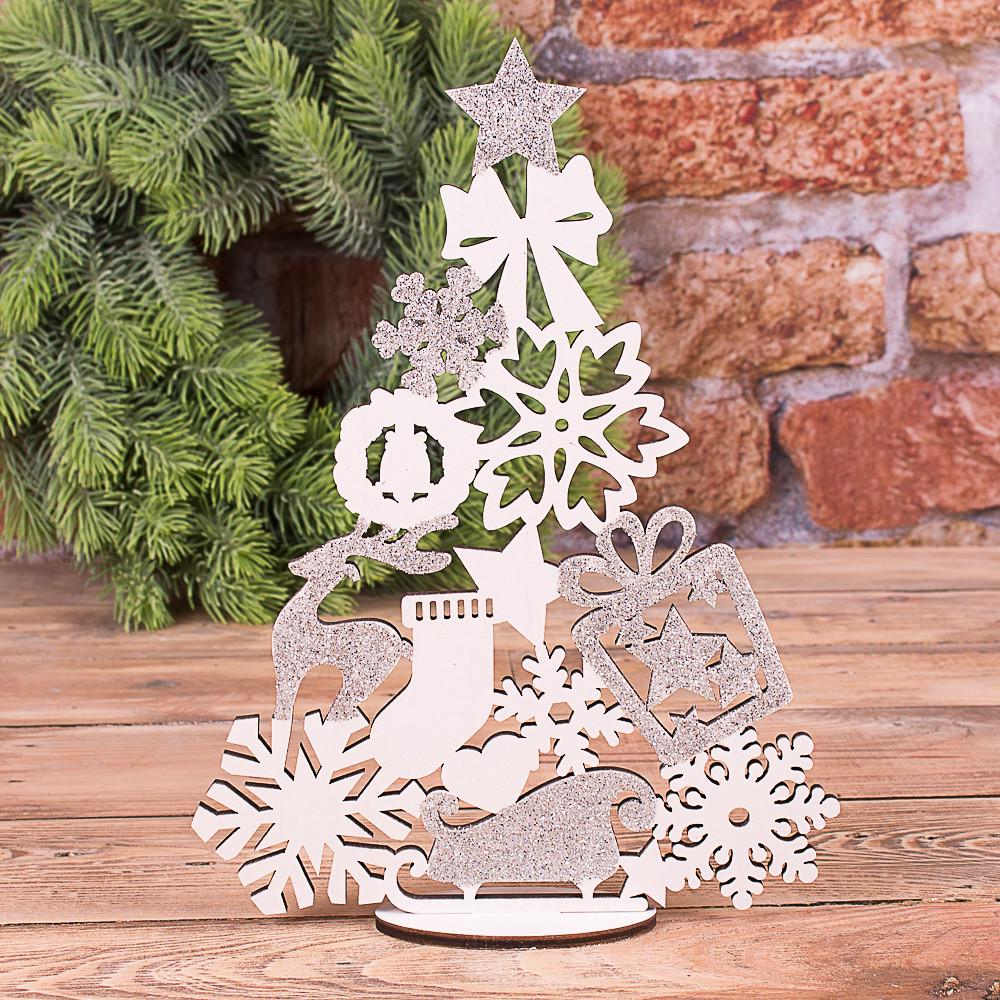 Деревянная фигурка Елка с глиттером (4706)