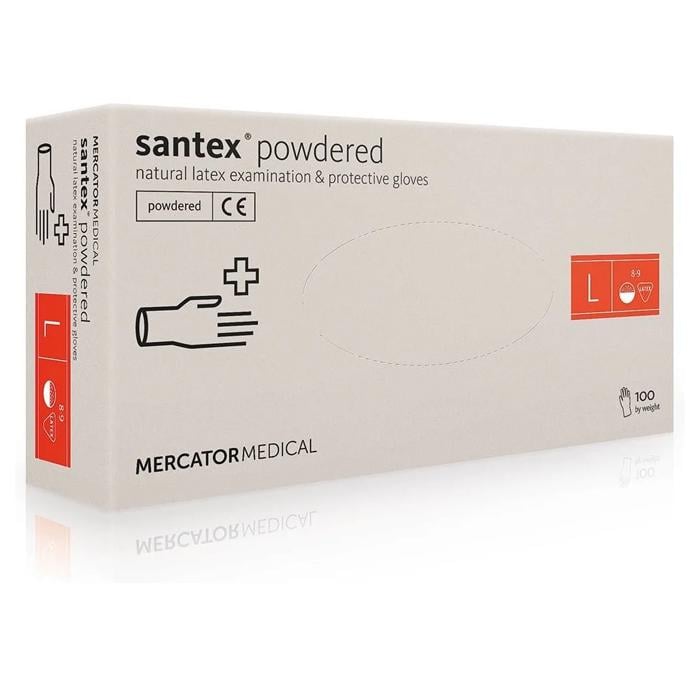 Перчатки латексные Mercator Santex Powdered опудренные L 100 шт. White