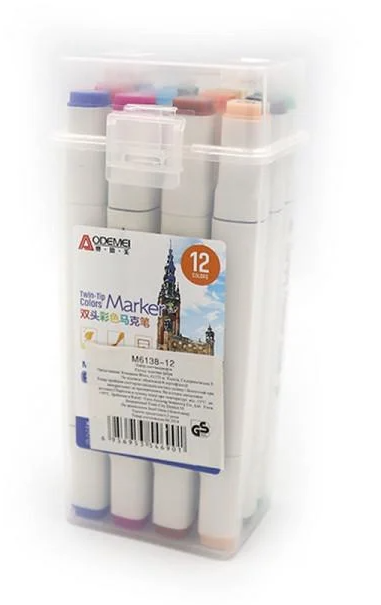 Набор двухсторонних скетчмаркеров Aodemei 12 цветов