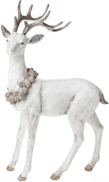 Статуэтка Белый олень с венком из шишек 34,5 см (BD-218-798)