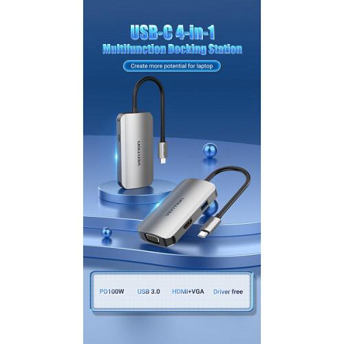 Док-станція Vention TOAHB USB3.1 Type-C-HDMI/VGA/USB 3.0/PD 100W - фото 2