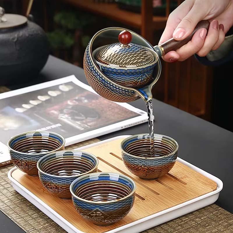 Набір для чайної церемонії Lesko Dragon дорожній керамічний 6 пр. Blue/Golden (30393506) - фото 2