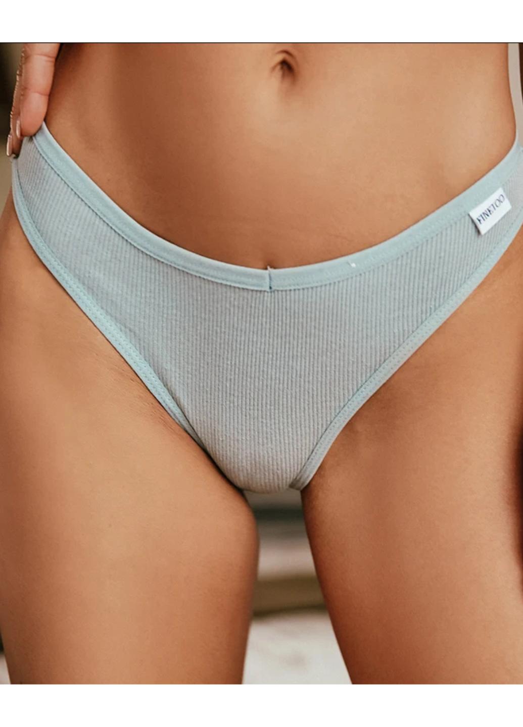Трусики женские стринги в рубчик с V-образной линией талии Нежные XL Серо-голубой (1263-48)