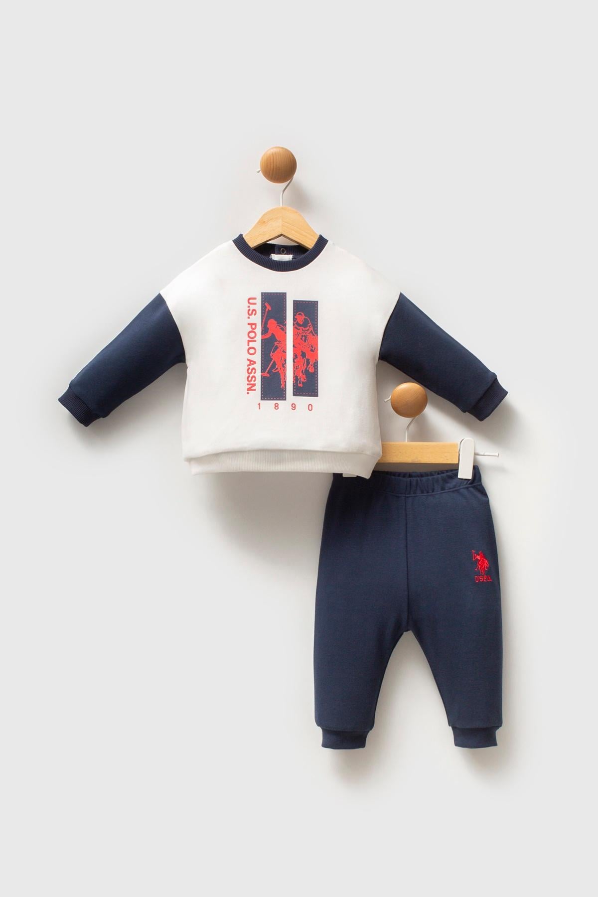 Костюм для мальчика с кофтой и брюками U.S. Polo ASSN USB2548 9-12 месяцев 80 см Белый/Синий (8684053412038)