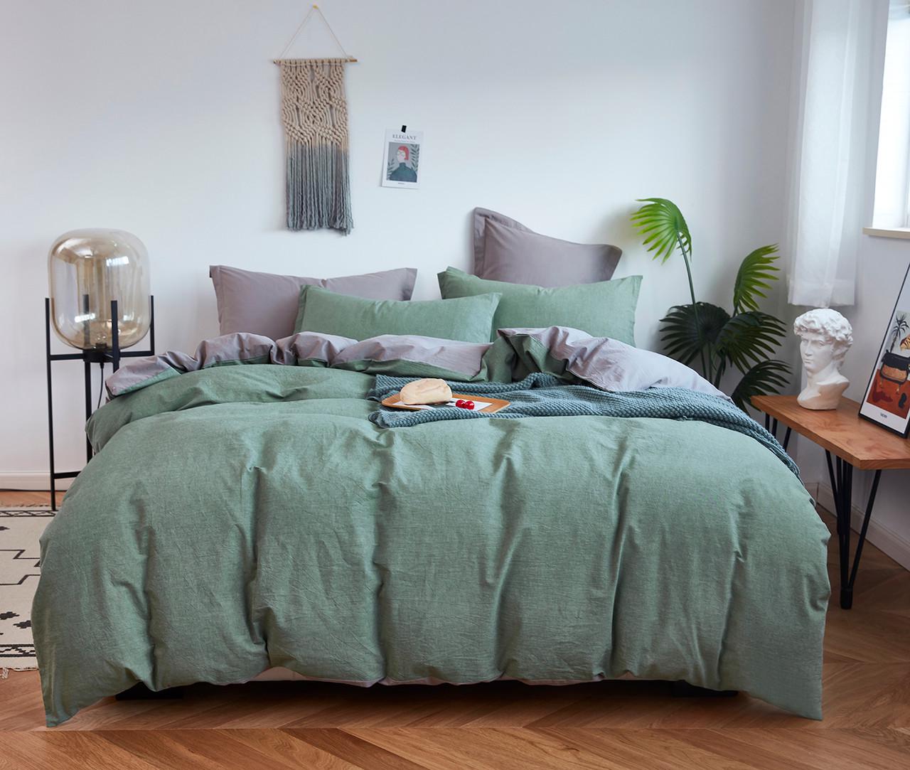 Комплект постельного белья Love You вареный хлопок семейный 160x220x2 см Зеленый/Серый (63014) - фото 1 Комплект постельного белья Love You вареный хлопок семейный 160x220x2 см Зеленый/Серый (63014) - фото 1