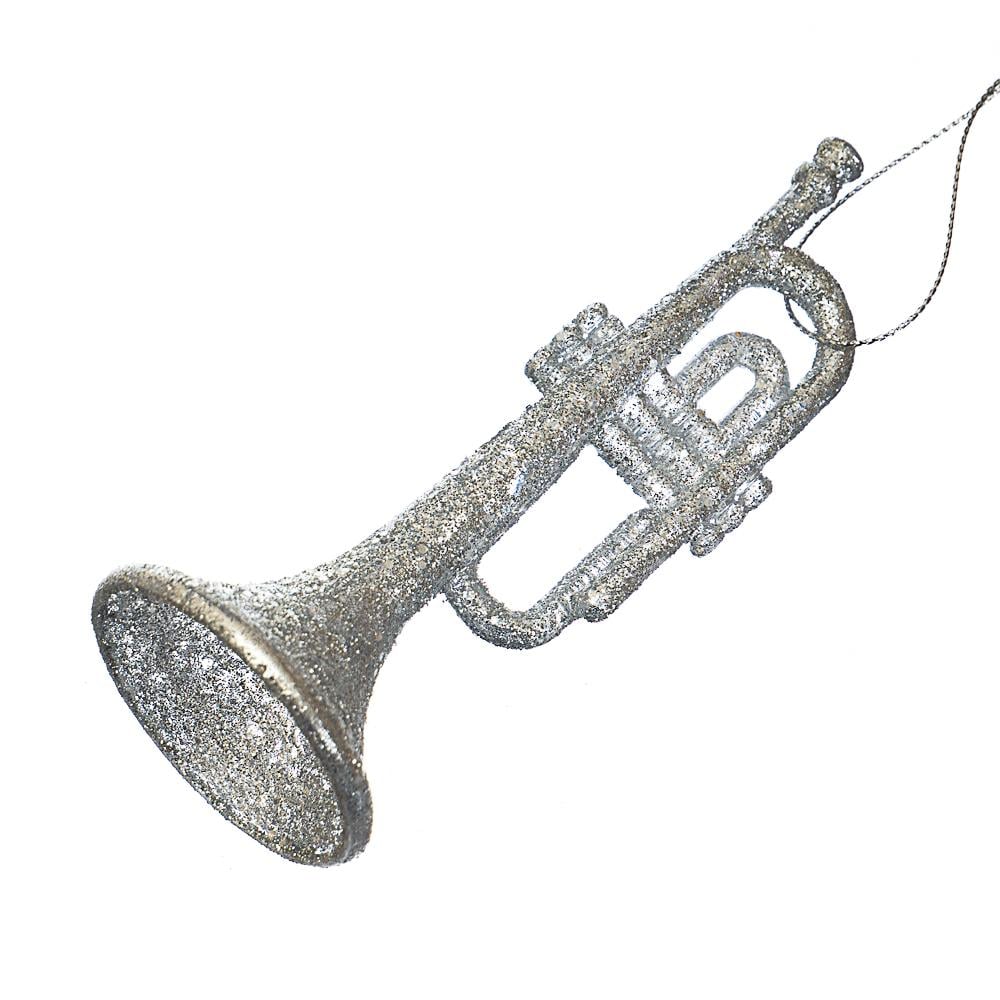 Новогодняя подвеска Elisey Серебряная труба в блёстках 6 шт. (024NR/silver)