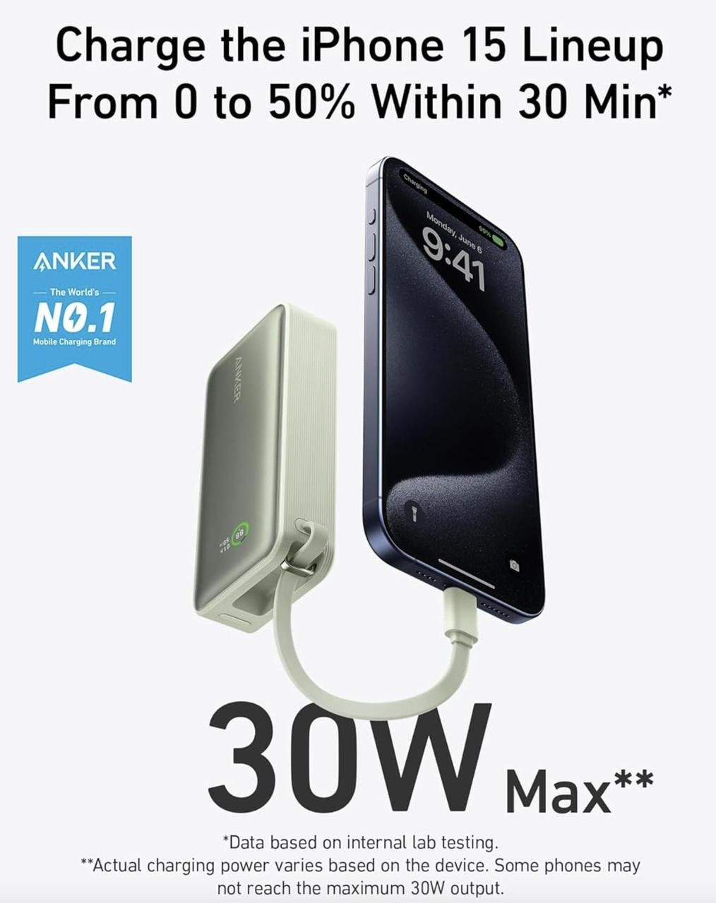 Повербанк Anker Nano 30W 10000 mAh Green (2290971827) - фото 6