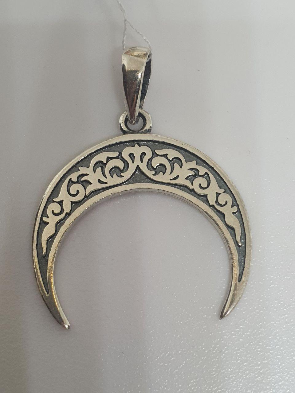 Срібна підвіска кулон амулет Лунниця у візерунок більша срібло 925 проба 2,5 см (2611191273)