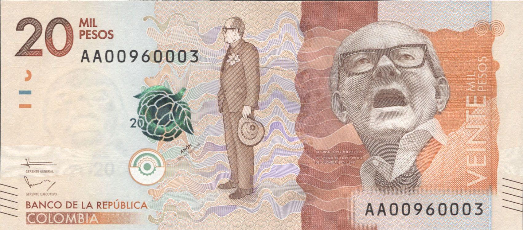 Коллекционная банкнота Колумбия 2015 20000 песо P461a UNC
