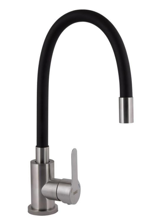 Смеситель для кухни с гибким изливом Brinex Pure 015F3 Nickel/Black (BRIPUR015F3NKB)