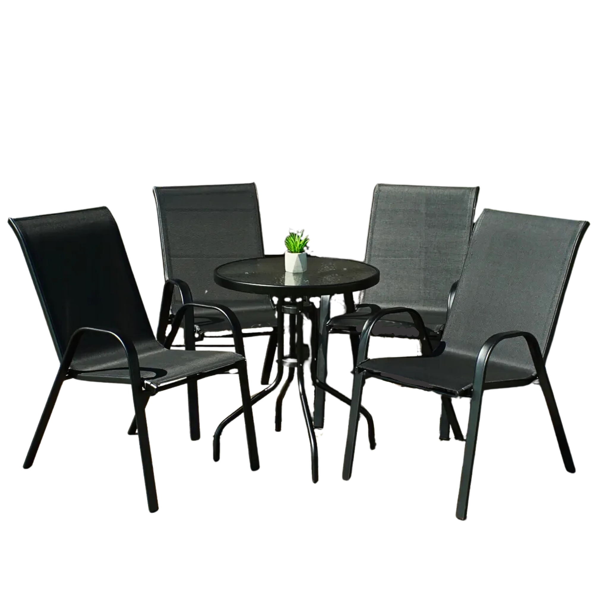 Комплект садовой мебели 4Points Udine-4 круглый стол 60 см/4 кресла текстилен Черный (DA-R4PUDI4B)